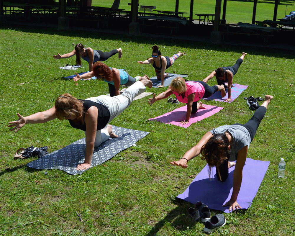 Group of employees in yoga poses
